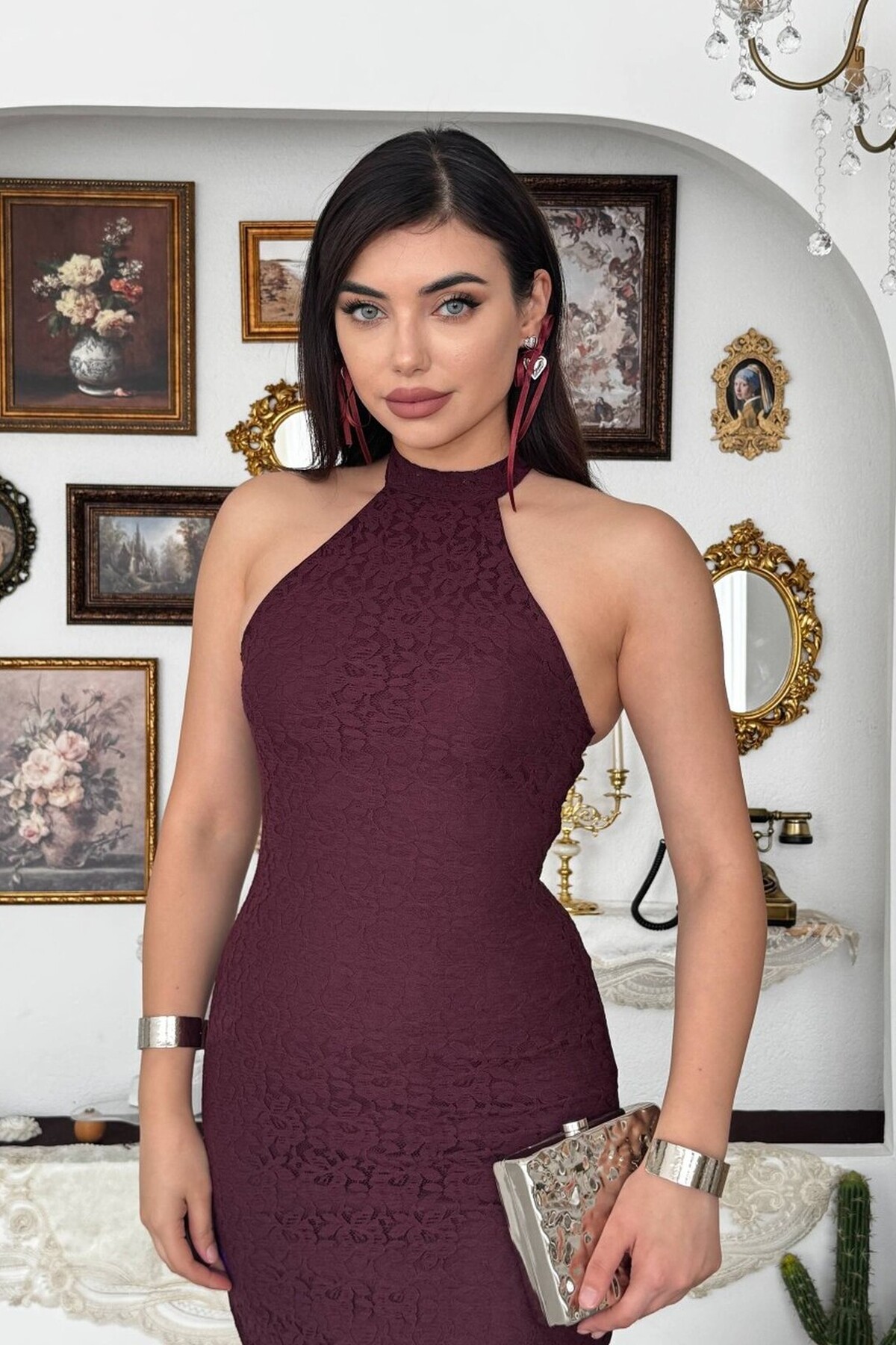 Jons Boyun Bağlamalı Midi Elbise