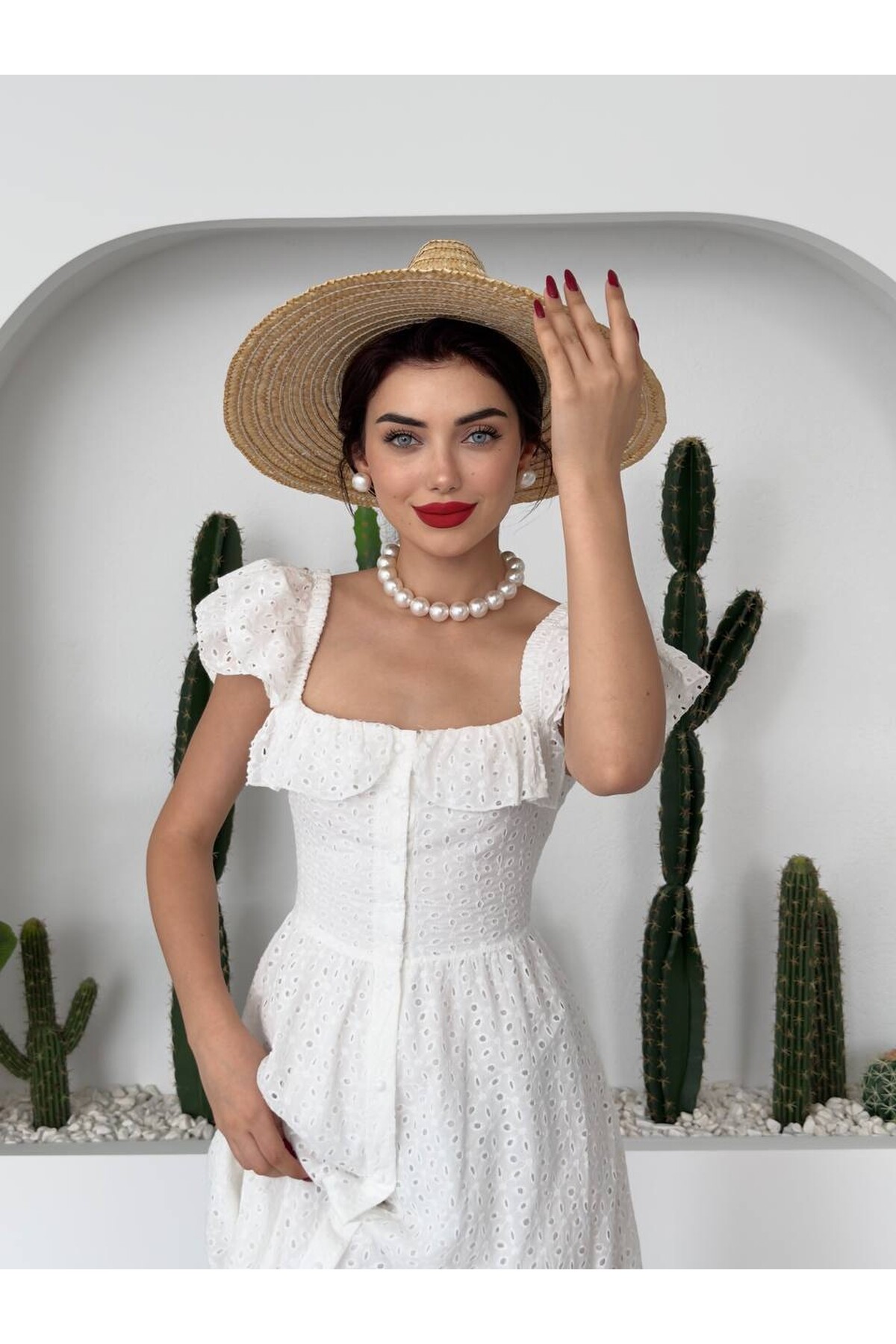 DENEP DÜĞME DETAYLI ELBİSE