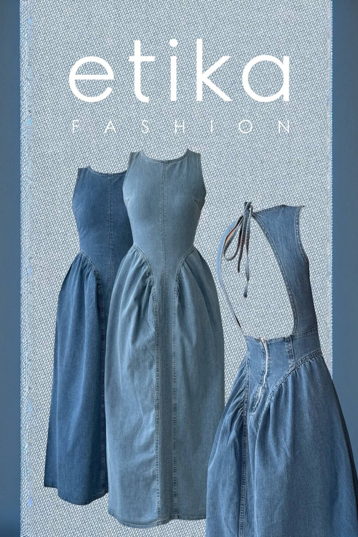 Jere Sırt Dekolte Detaylı Denim Elbise