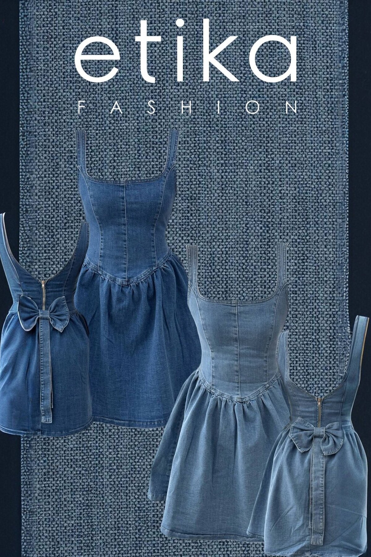 Rez Fiyonk Detaylı Denım Elbise