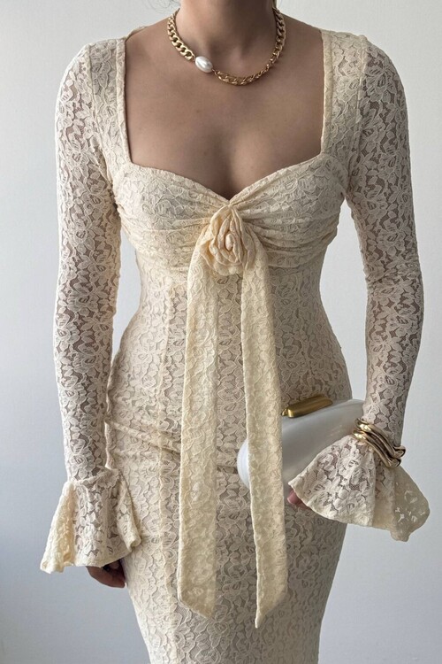 Cesam Gül Detaylı Elbise