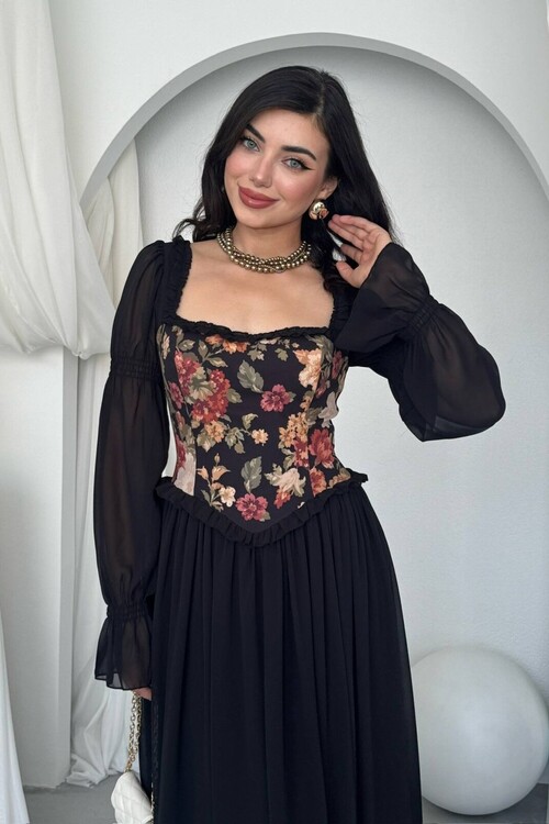 Elfı Çiçek Detaylı Elbise