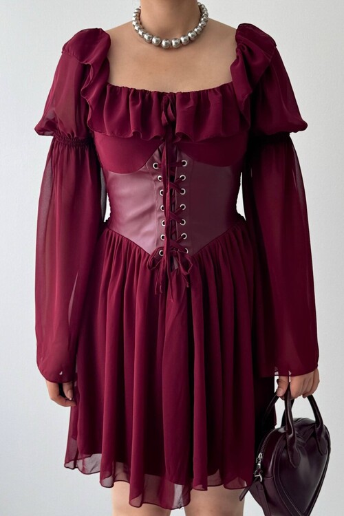Joy Leather Dress with Corset Detail