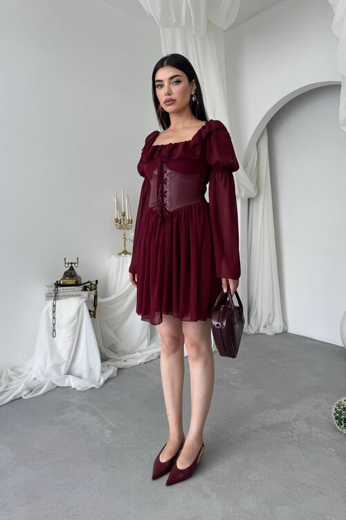 Joy Leather Dress with Corset Detail