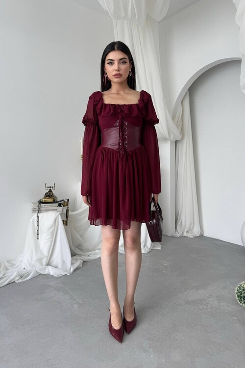 Joy Leather Dress with Corset Detail