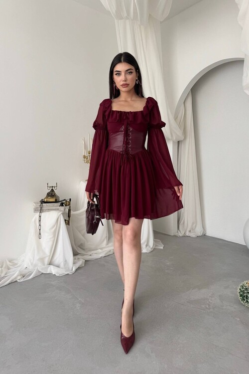 Joy Leather Dress with Corset Detail