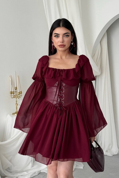 Joy Leather Dress with Corset Detail