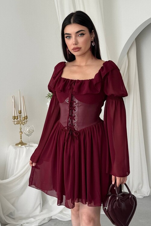 Joy Leather Dress with Corset Detail
