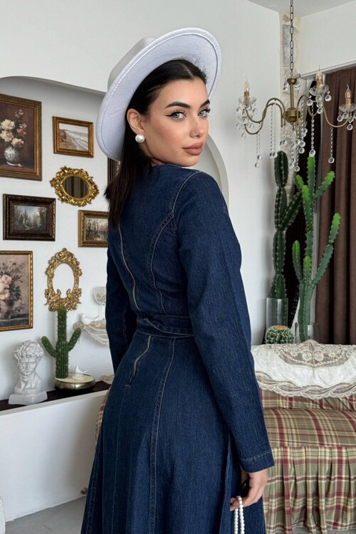 Junsa Kemer Detaylı Denim Elbise