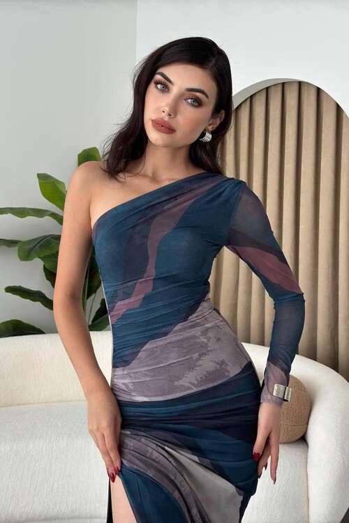 Alava Tek Omuz Tül Elbise