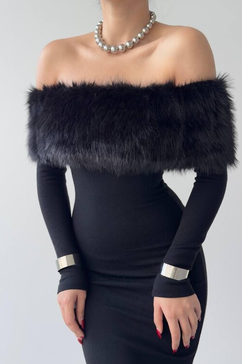 Bestia Straplez Tüy Detaylı Elbise