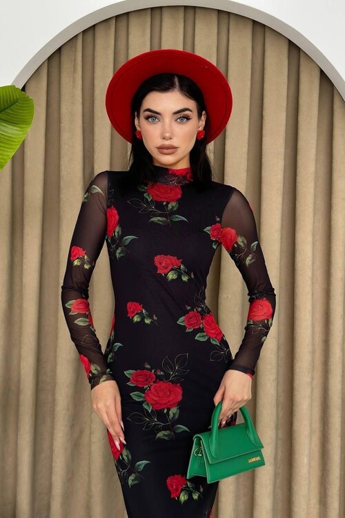 Ceora Rose Pattern Tulle Dress