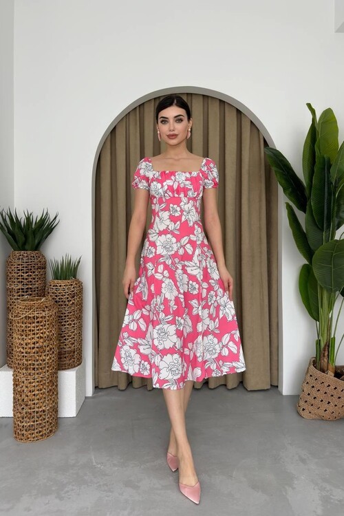 Square Neck Floral Dress