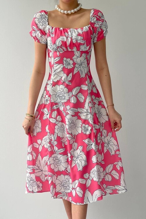 Square Neck Floral Dress