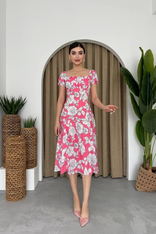 Square Neck Floral Dress