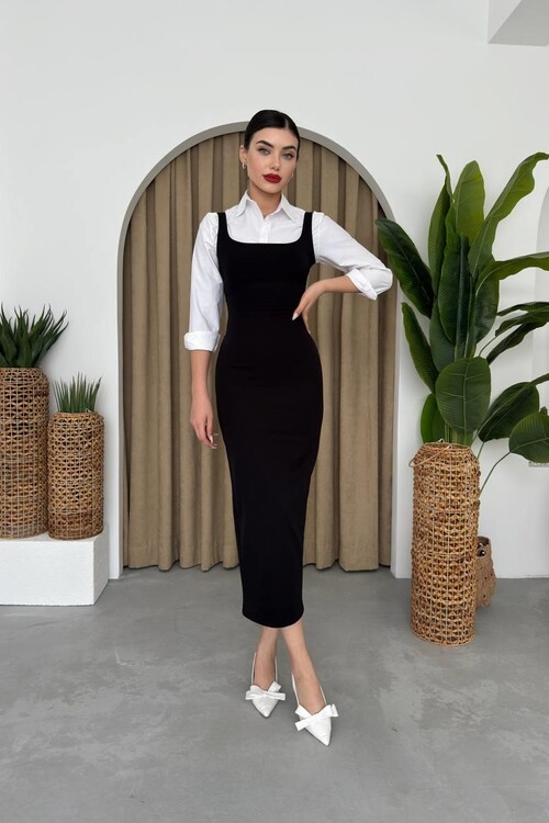 Calliope Kare Yaka Midi Boy Elbise