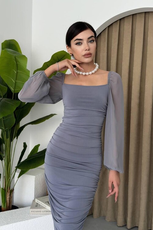 Engla Dress with Tulle Sleeves and Detail