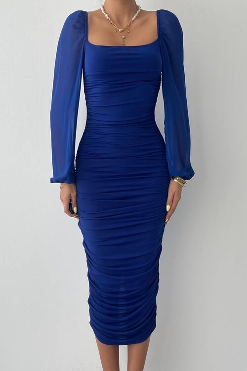 Engla Dress with Tulle Sleeves and Detail