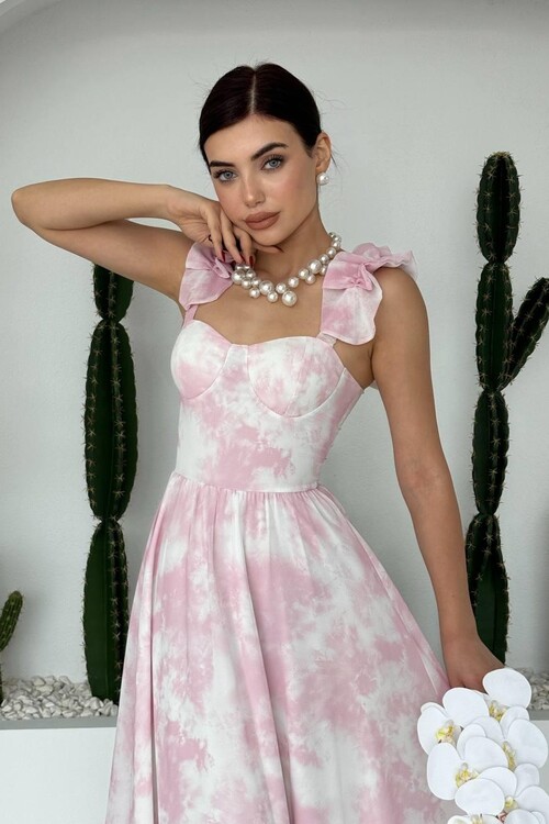 Gera İp Askı Büzgülü Elbise