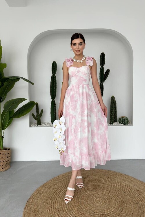 Gera İp Askı Büzgülü Elbise