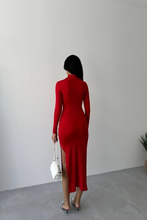 Jazy Yırtmaçlı Drapeli Elbise