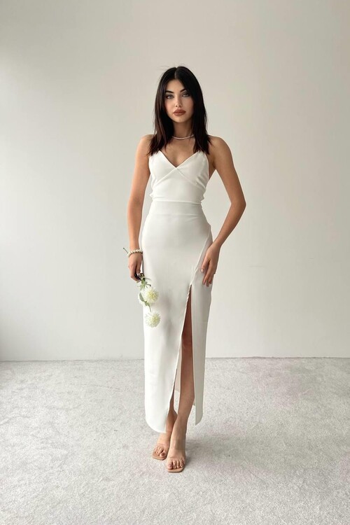Kaitlyn Backless V-neck Slit dress