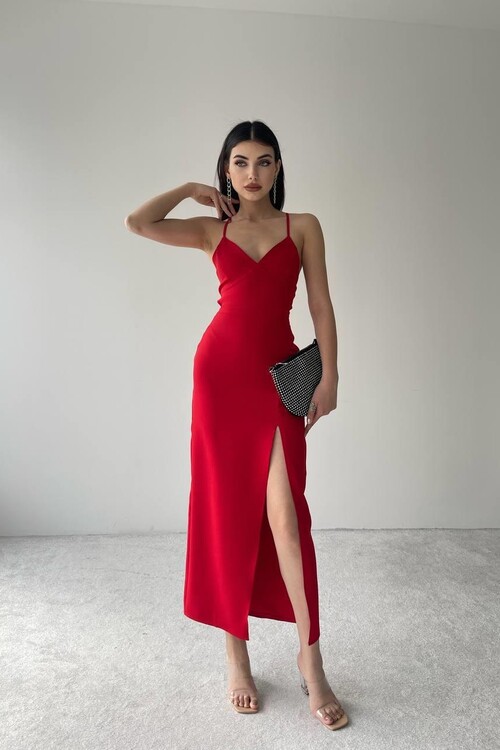 Kaitlyn Backless V-neck Slit dress