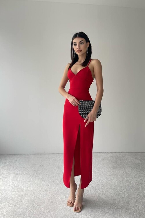 Kaitlyn Backless V-neck Slit dress