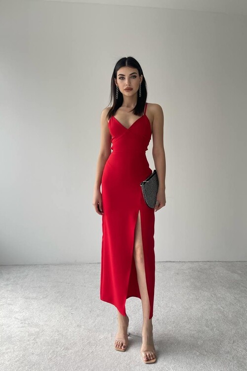Kaitlyn Backless V-neck Slit dress