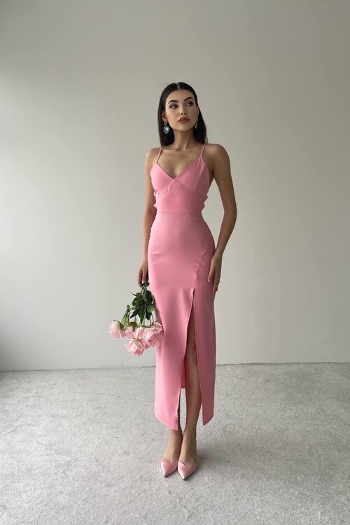 Kaitlyn Backless V-neck Slit dress