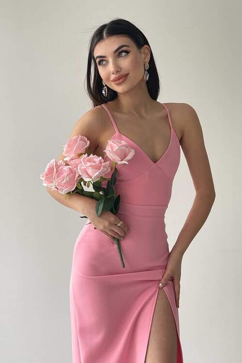Kaitlyn Backless V-neck Slit dress