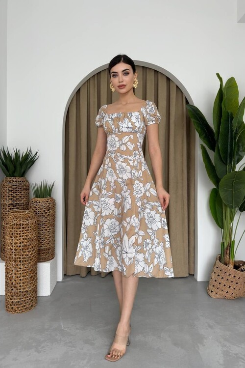 Square Neck Floral Dress