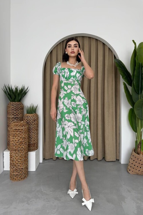 Square Neck Floral Dress