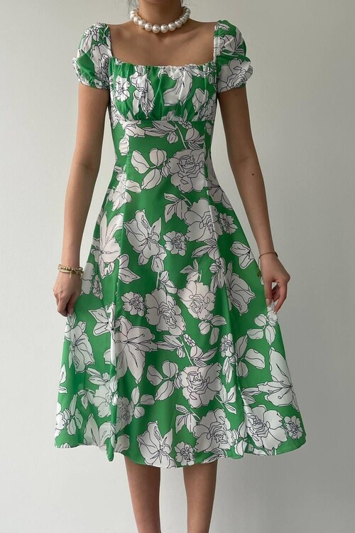 Square Neck Floral Dress