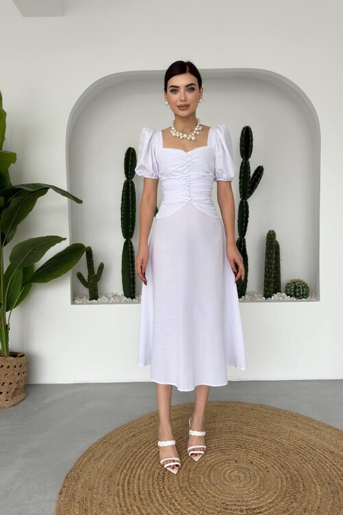 Square Collar Button Dress