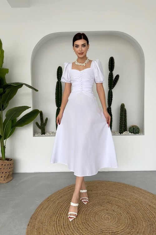 Square Collar Button Dress