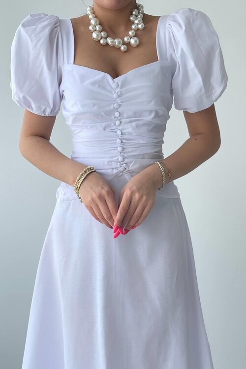 Square Collar Button Dress