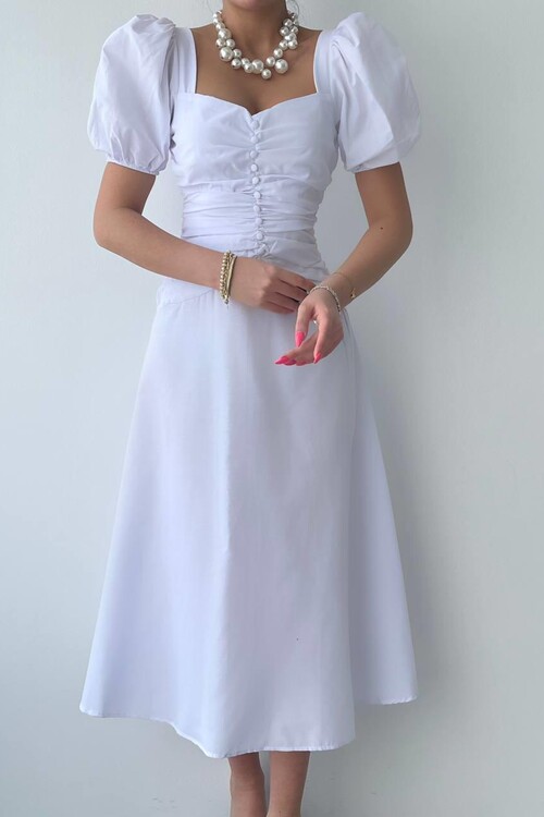 Square Collar Button Dress