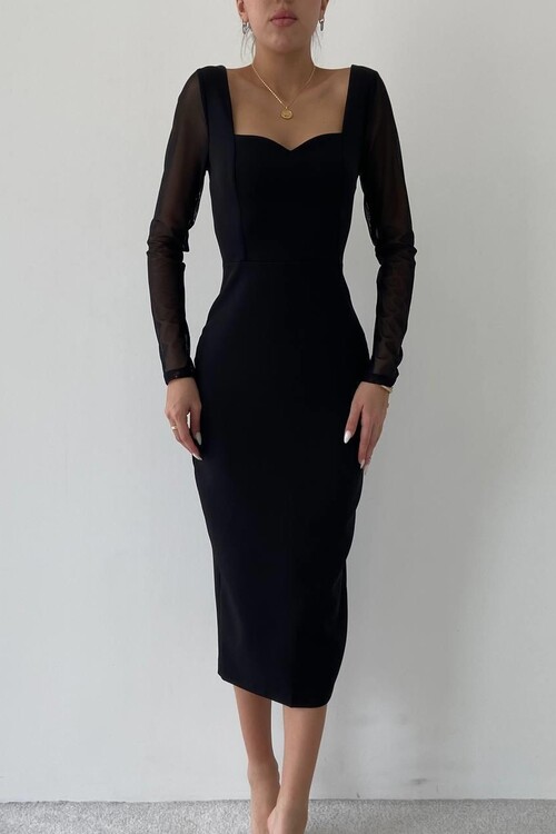 Masha Kolları Tül Midi Elbise