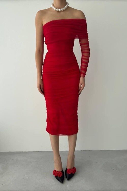 Polack One Shoulder Tulle Dress