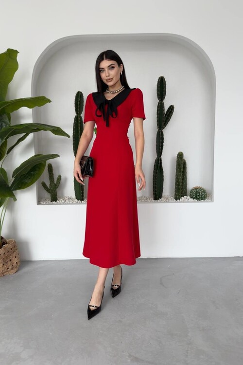 Zerra Collar Ribbon Detail Dress