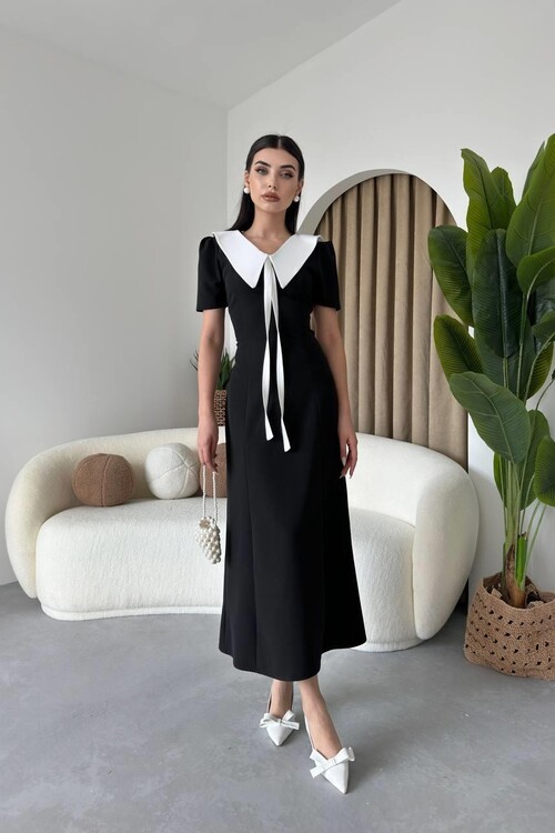 Zerra Collar Ribbon Detail Dress