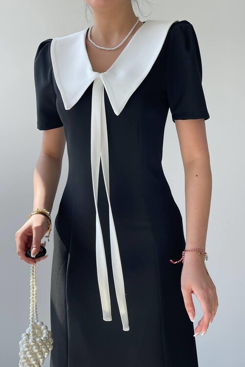 Zerra Collar Ribbon Detail Dress