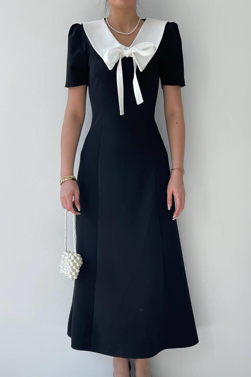 Zerra Collar Ribbon Detail Dress