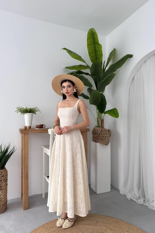 Cuper Çiçek Detaylı Elbise