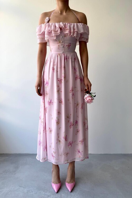 Elmi Çiçek Detaylı Elbise