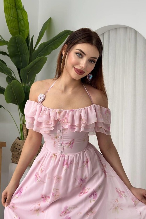 Elmi Çiçek Detaylı Elbise