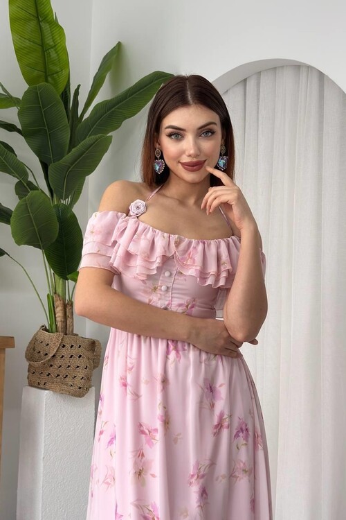 Elmi Çiçek Detaylı Elbise