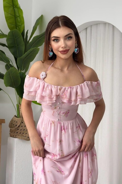 Elmi Çiçek Detaylı Elbise