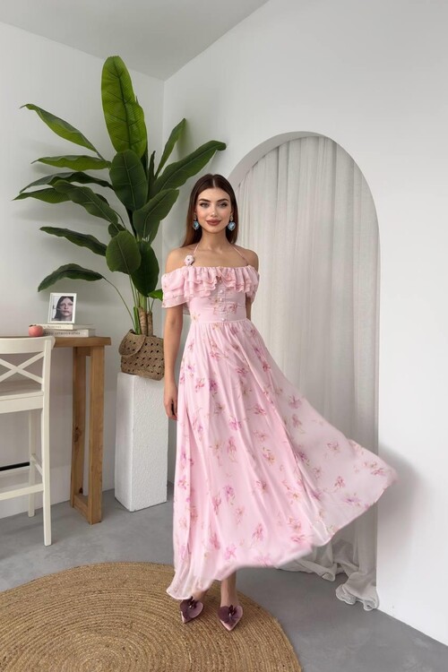 Elmi Çiçek Detaylı Elbise